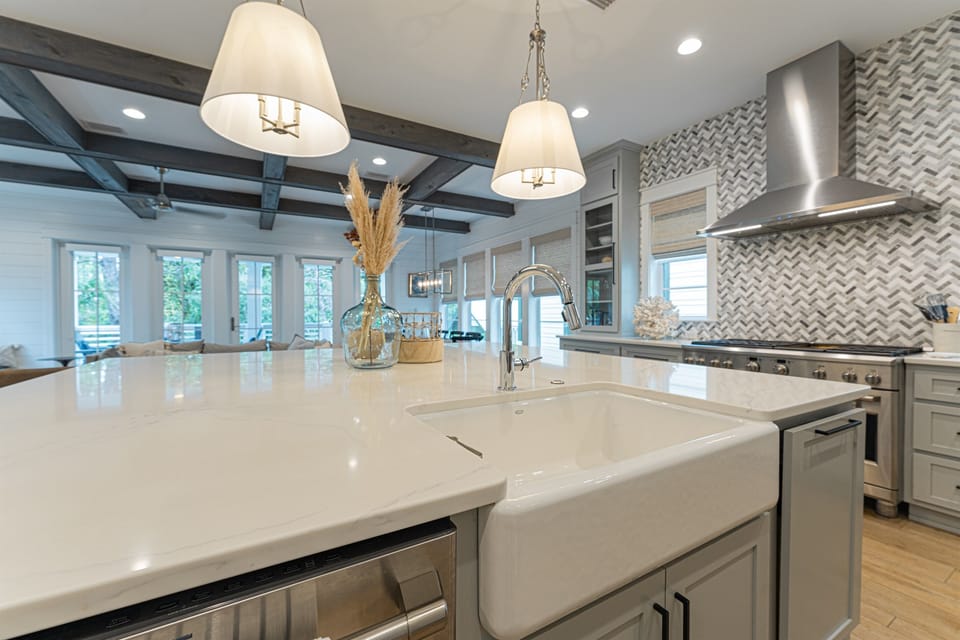 Gourmet Kitchen. Island Seating for 6. Double Ovens. 6 Burner Stove with Griddle, Microwave, Dishwasher, and More.