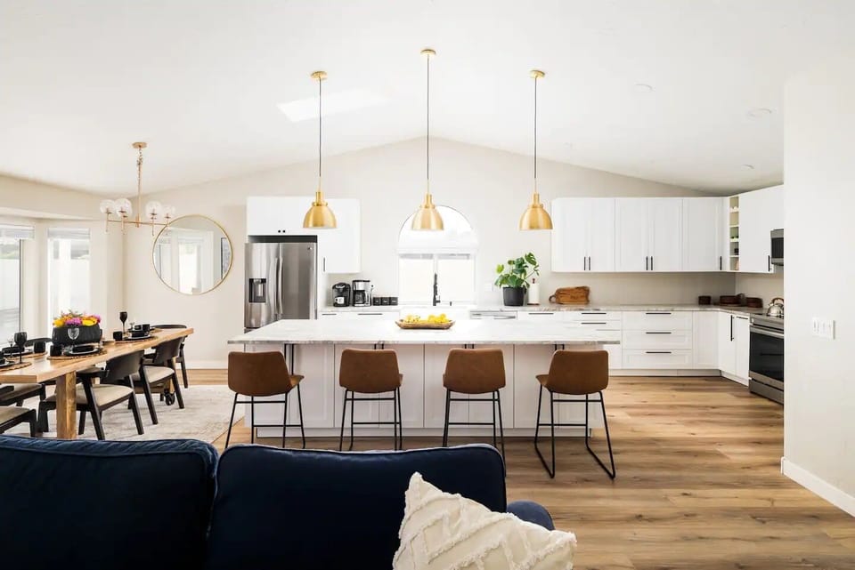 The open floor plan is perfect for entertaining a large group or family! 