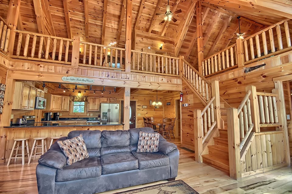  Great Room Couch and Stairs and Loft Level, with Kitchen below