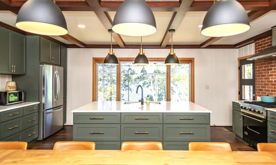Chef's kitchen with lake views.
