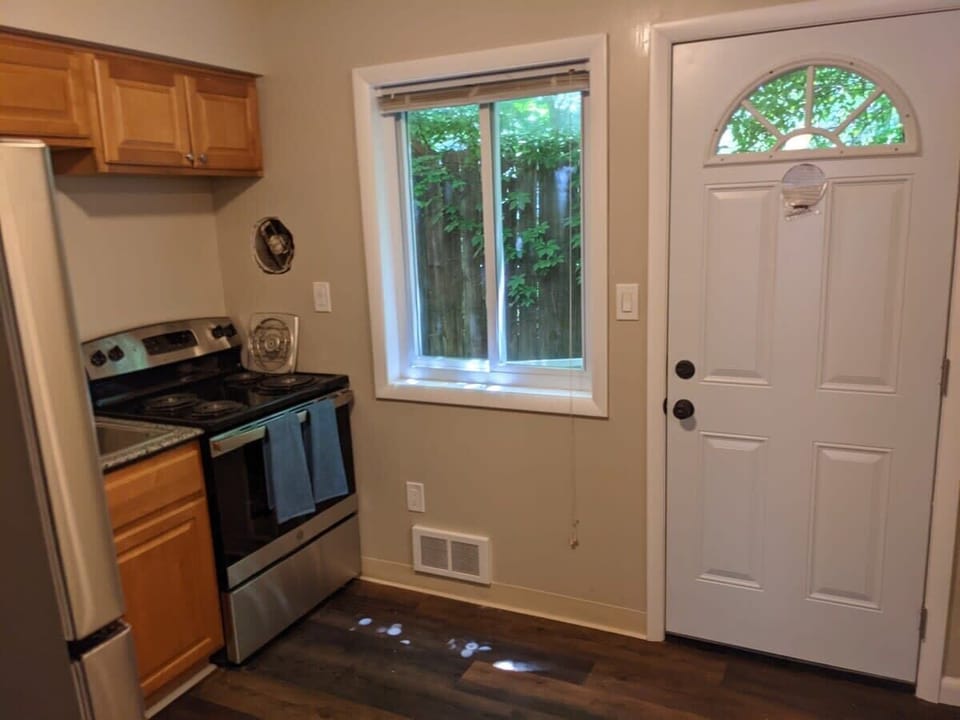 Kitchen from doorway to living room