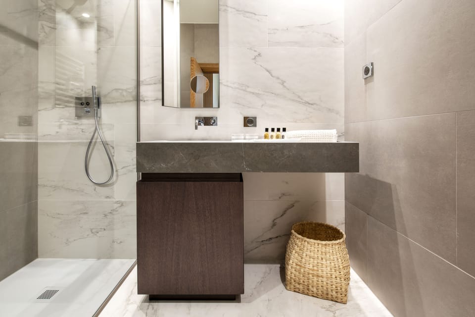 Premium Double Room | Bathroom | Shower, rainfall showerhead, designer toiletries, hair dryer