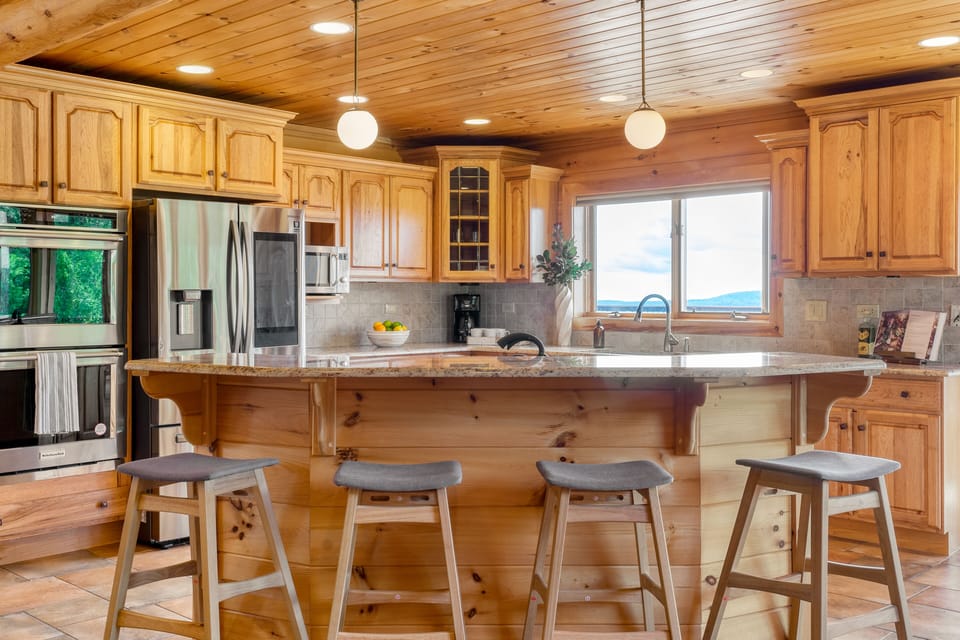 Large kitchen island with seating.