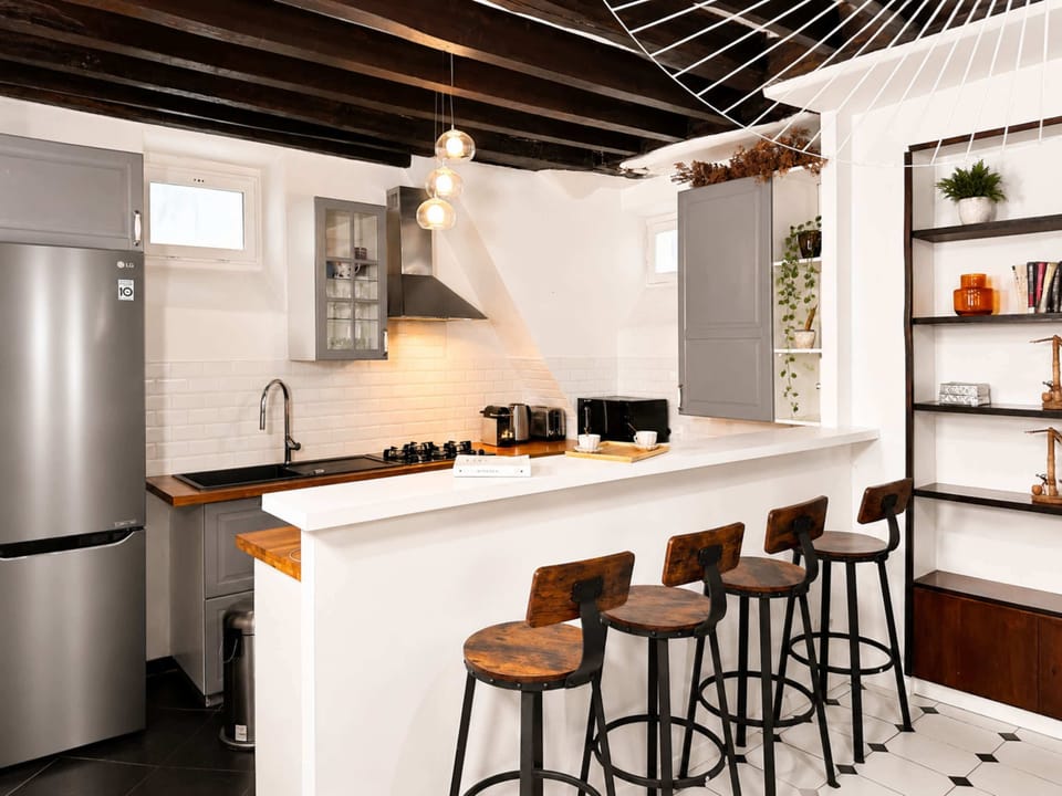 A modern dining table for four, up to six guests, also convenient as a work table
