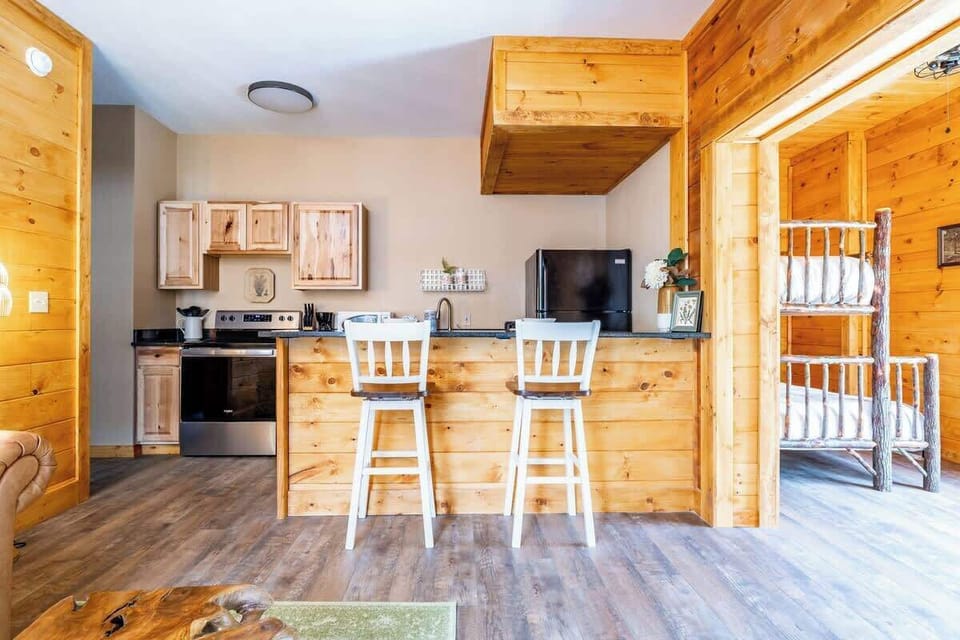 Our kitchen has some bar top seating for enjoying a snack or drink while you wait for dinner!