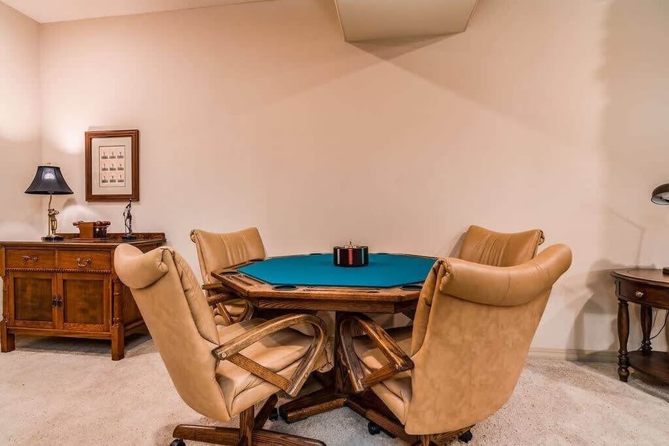 Play poker all night on the felt covered poker table with our clay chips!