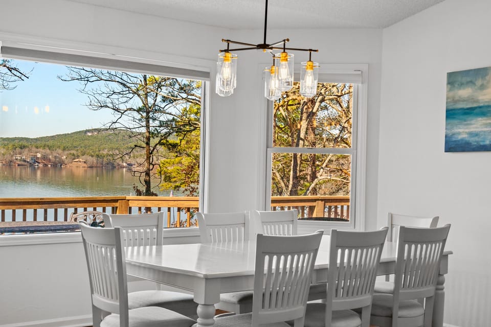 Beautiful view of the lake at our 8 top table makes meals more than just a meal.