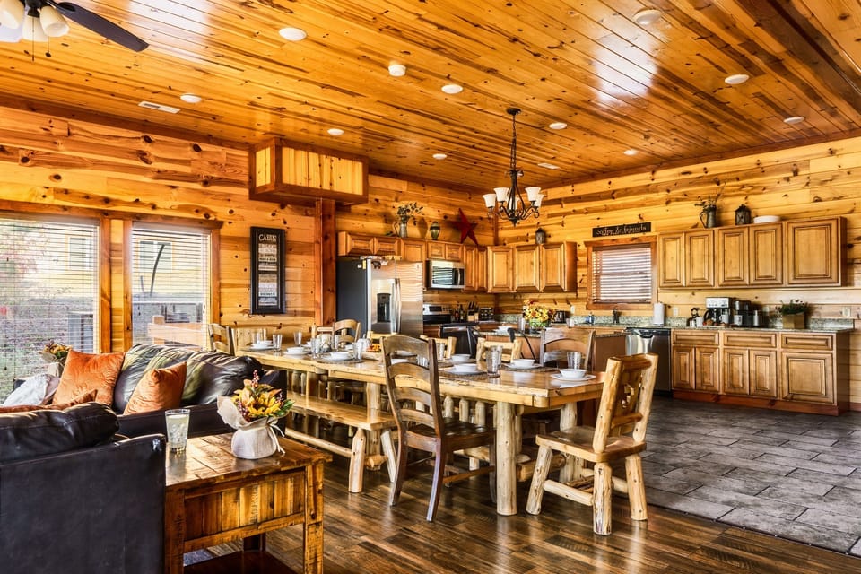 Large open kitchen and dining room with plenty of seating