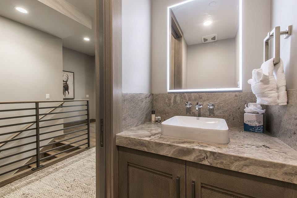 Indoors, Room, Sink Faucet, Double Sink, Handrail