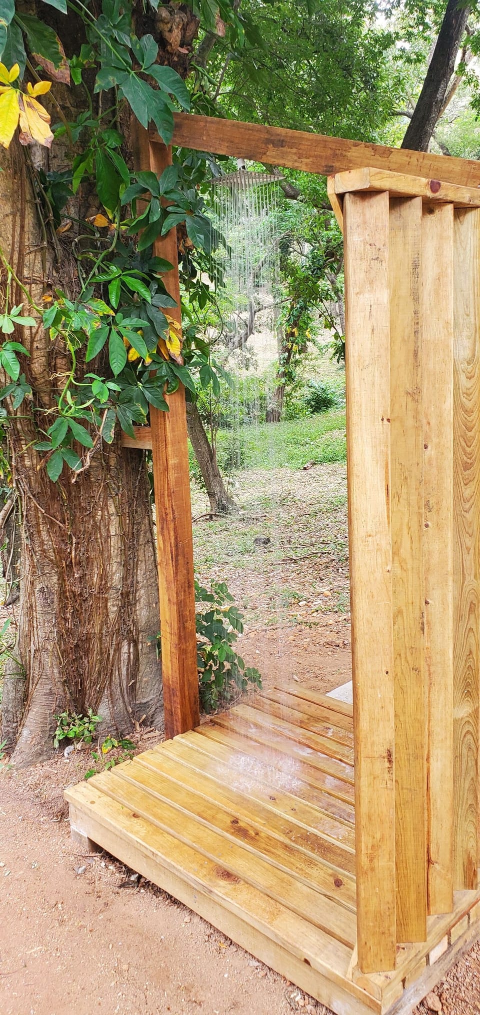 Our outdoor shower is great for getting the sand off after being at the beach. 