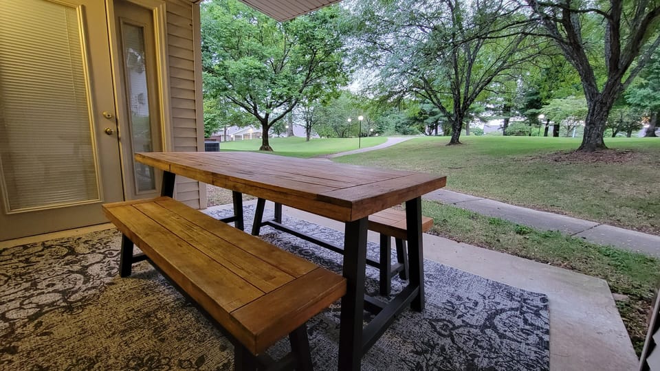 picnic table on the back porch