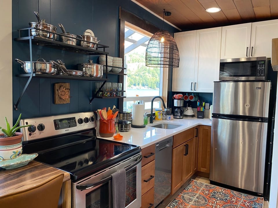Stainless steel appliances and all you need to prepare meals