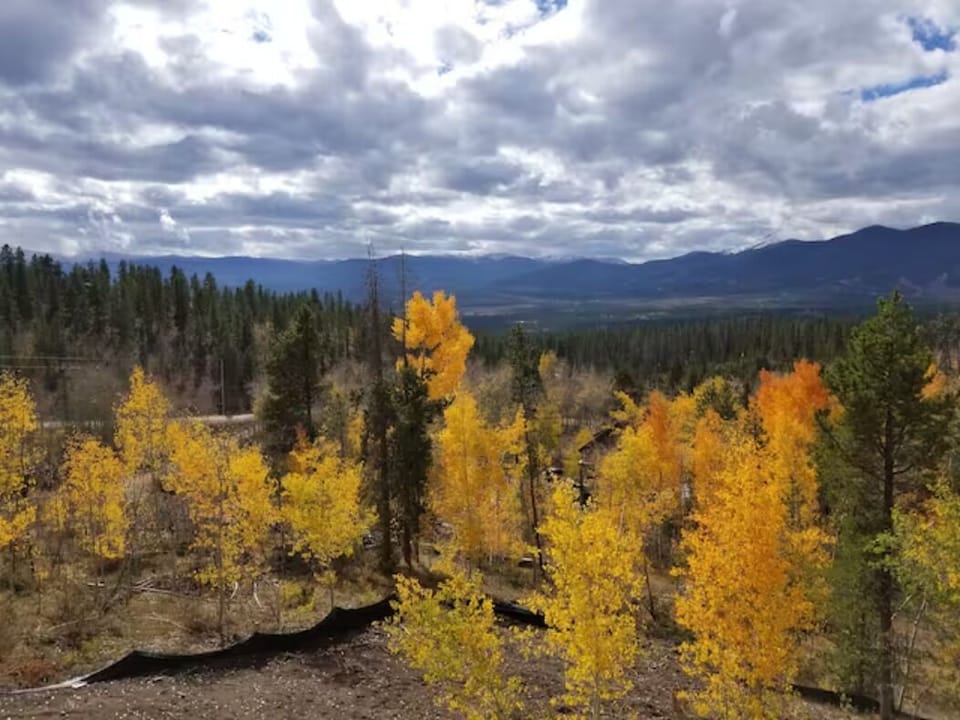 Main view from the deck with views of the valley WP ski area to Byers Peak and beyond - lots of aspen are colorful in the Fall