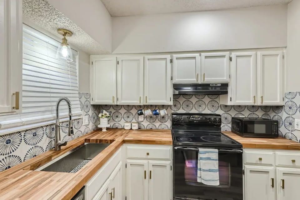 Butcher block counter tops in kitchen 