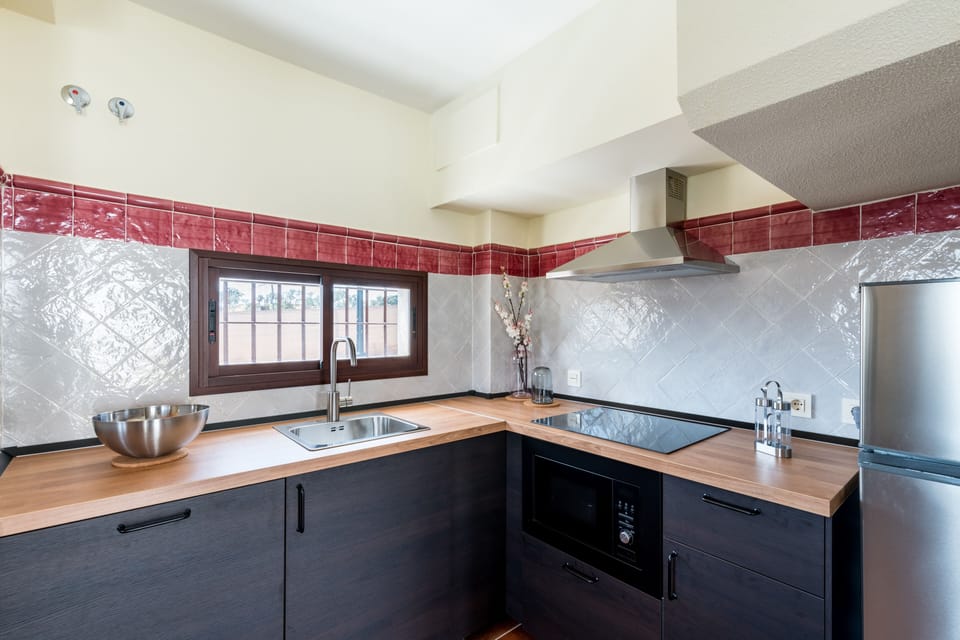 Full-size fridge, microwave, stovetop, dishwasher