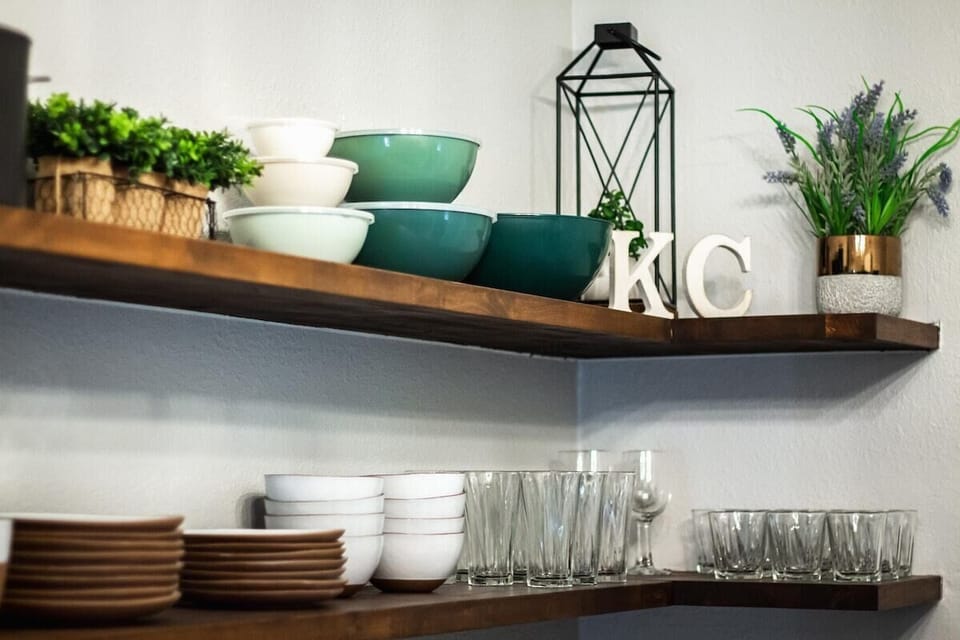 Open shelving in the newly remodeled kitchen 