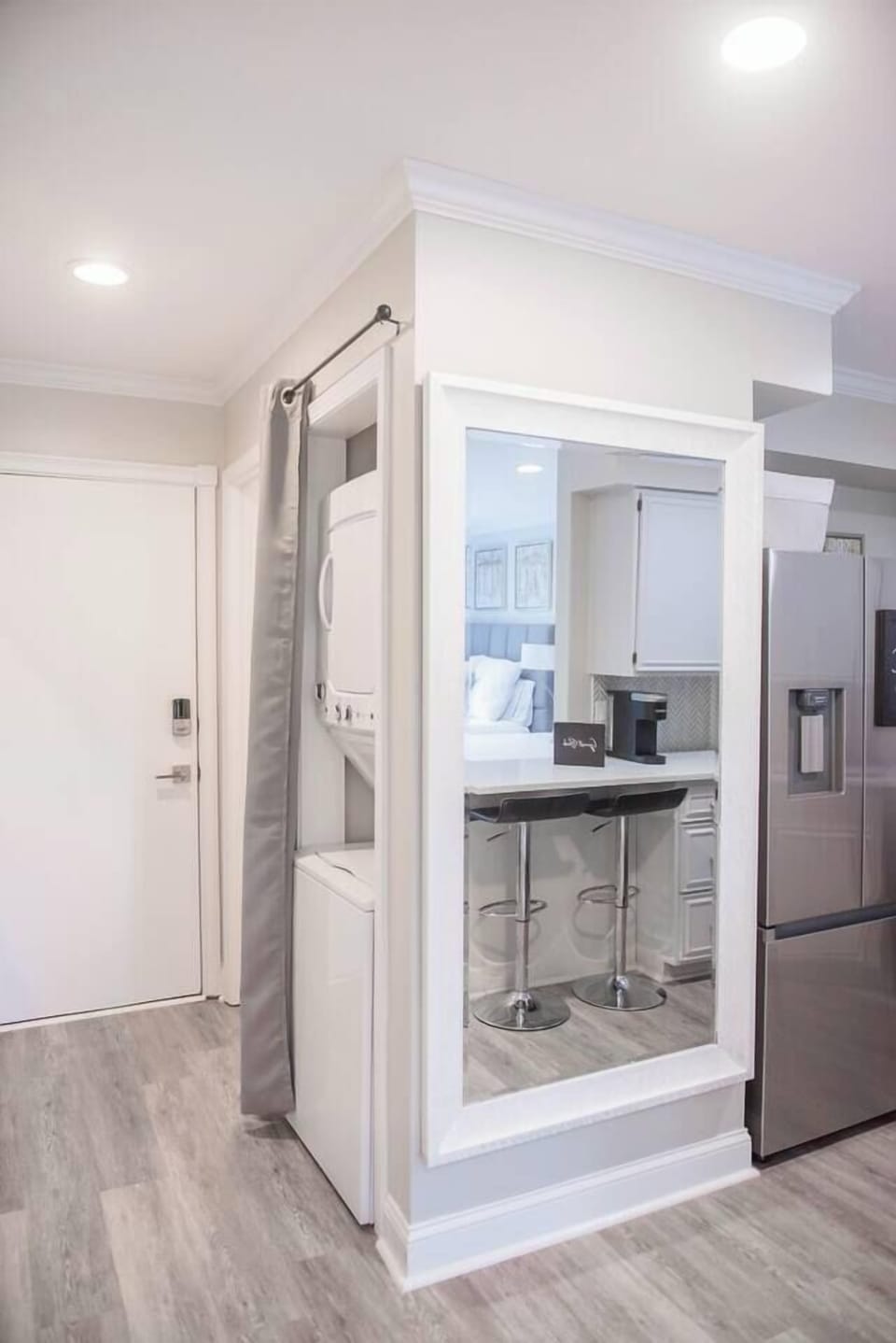 Convenient in unit washing machine and dryer plus detergent on site for your use!