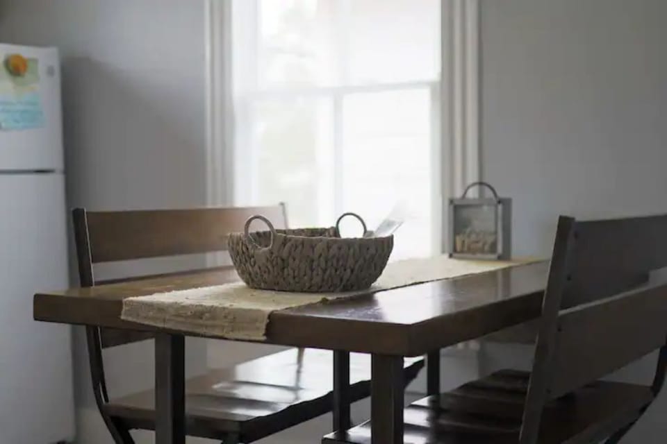 Dining table can double as workspace.  
