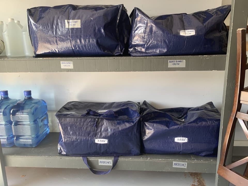 2 queen size airbed. Linens, pillows, blanket for airbed is above as labeled.