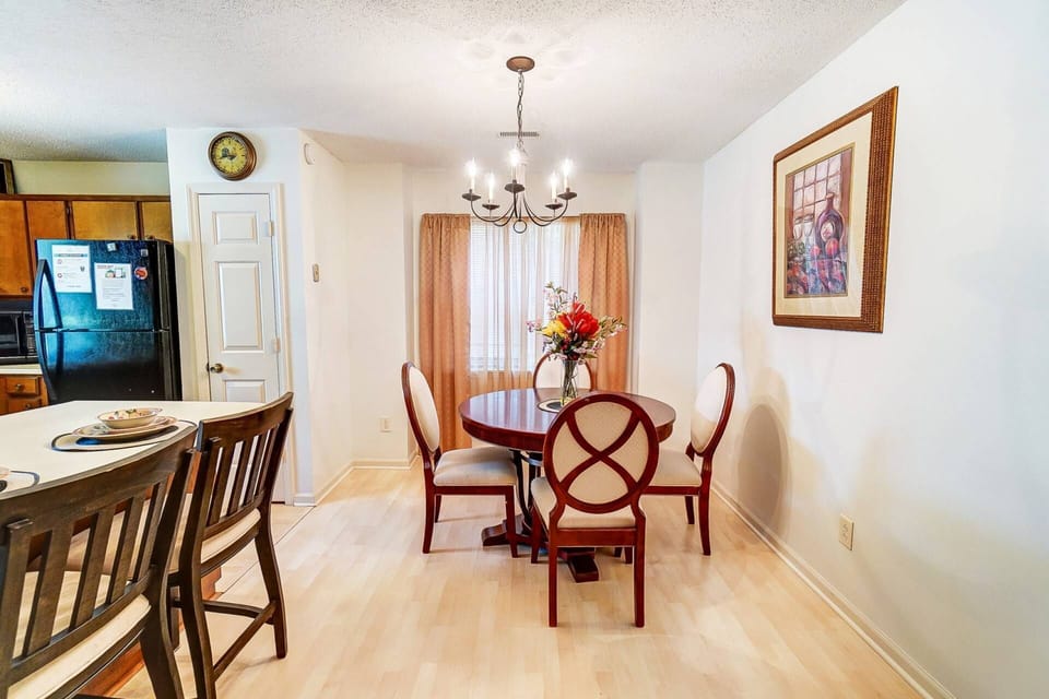 Dining room is quaint. Seating for 4 at the dinner table. Two more at the breakfast bar!