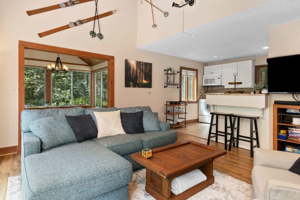 living room, dining room and kitchen