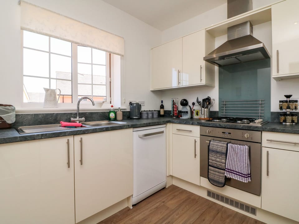 Fridge, dishwasher, electric kettle, toaster