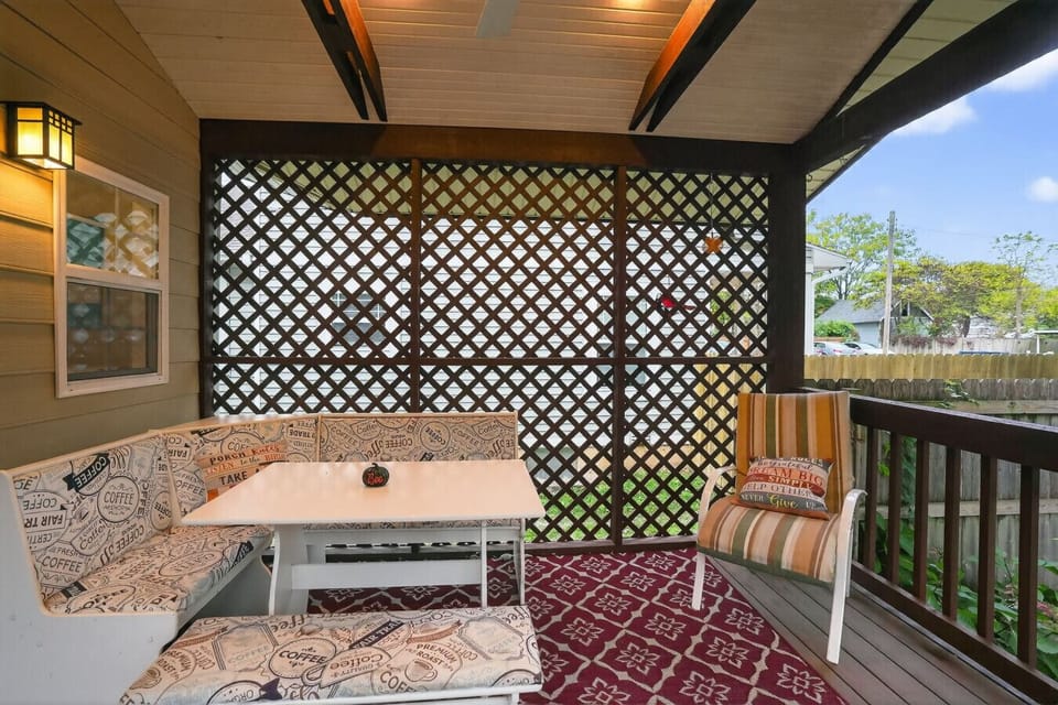 Cafe style seating on the covered back porch