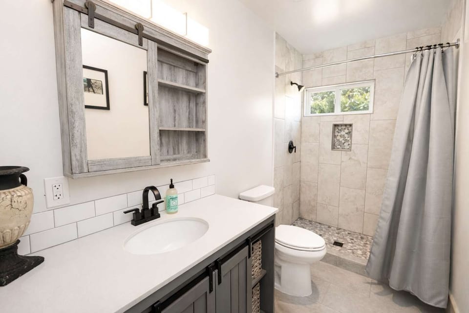 Clean Bathroom Vanity with Modern Sink and Storage

