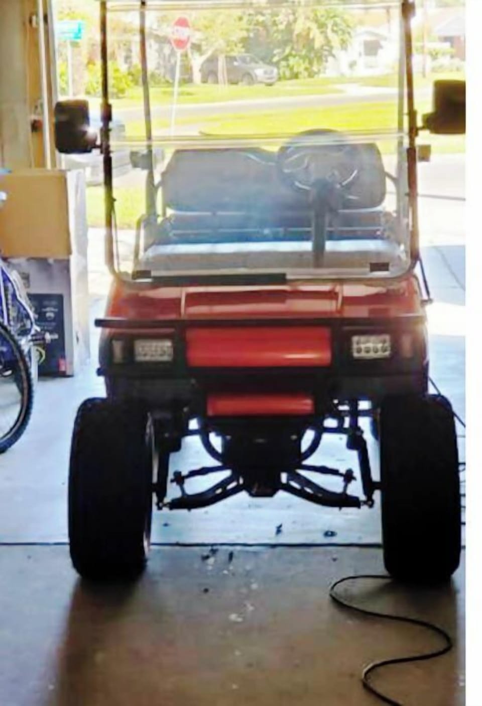 Island buggy fully charged for driving to the pool, dinner, and salon.  