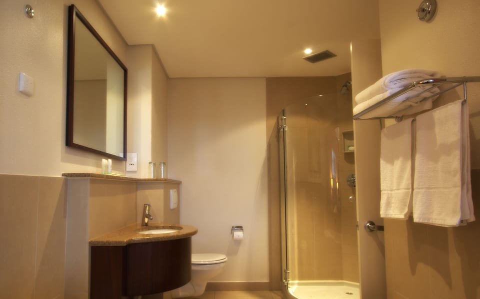 Separate tub and shower, free toiletries, hair dryer, bidet