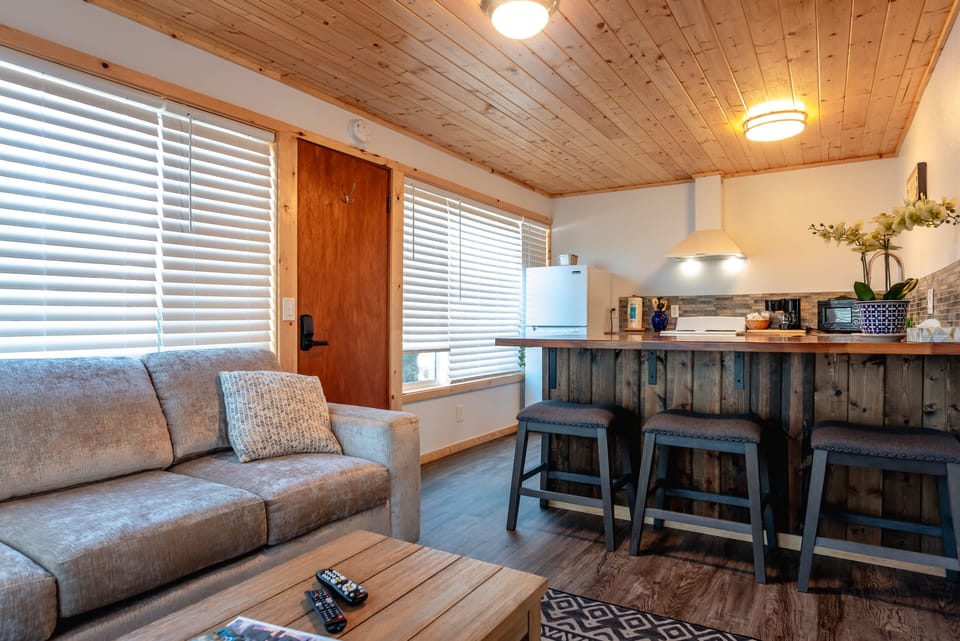 Apartment with Full kitchen | Living area | 32-inch flat-screen TV with cable channels, TV, DVD player