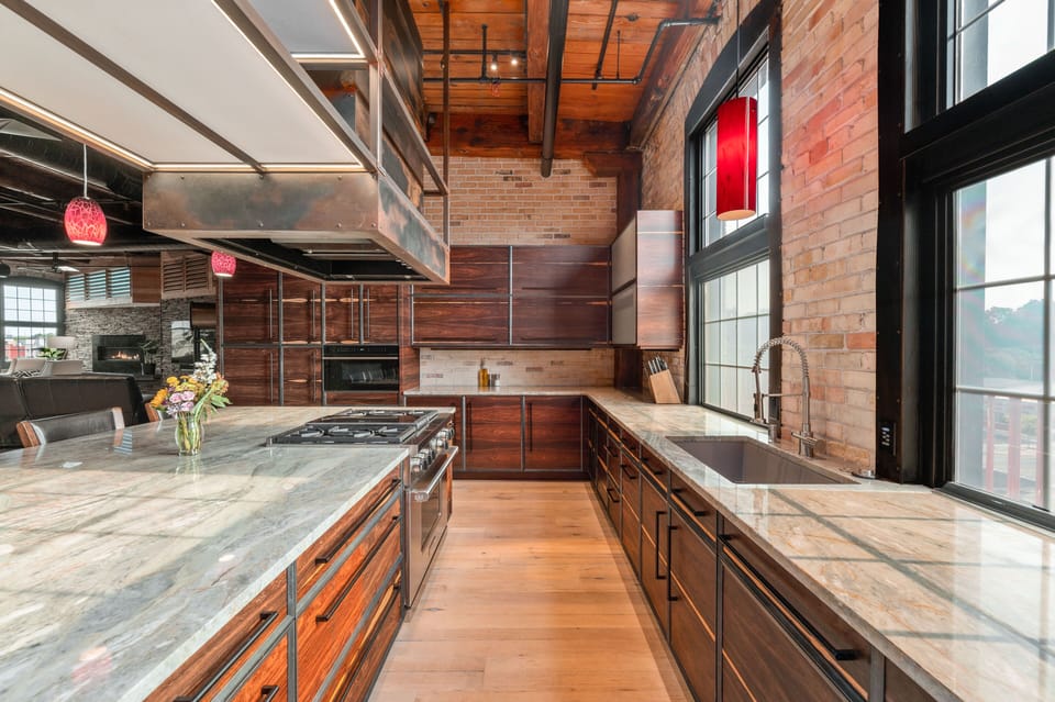 The custom cabinets are fully stocked with everything you need for your stay
