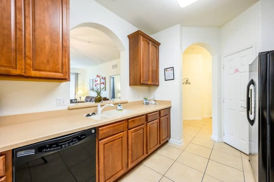 Kitchen with dishwasher, stove, micro, fridge w/ice & water, coffee maker, etc