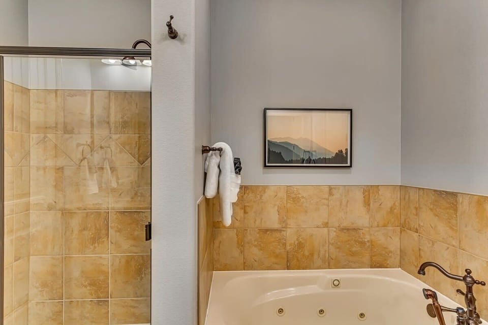 Relax in the jetted tub or rinse off in the walk-in shower!