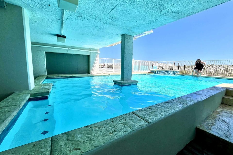 Take a break from the sun and cool-off in the partially shaded salt water pool!