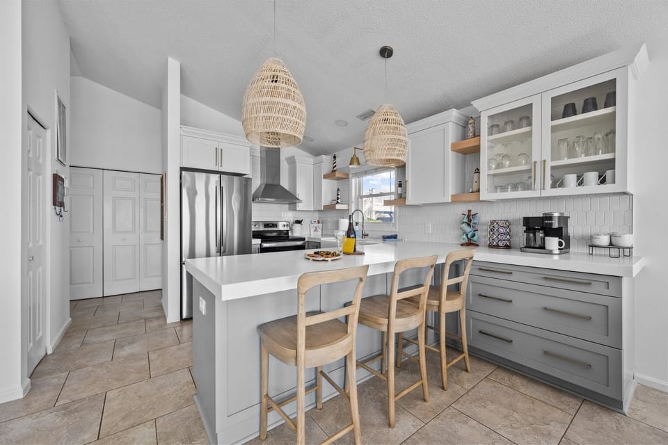 The newly renovated kitchen has everything you need to cook a meal at home.