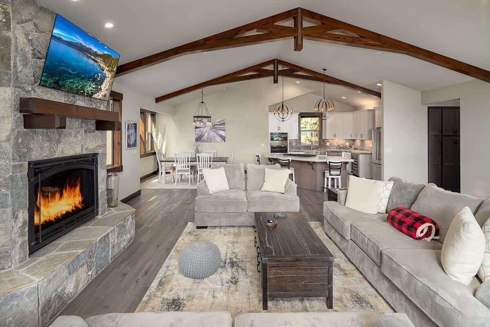 Upper Level of Home showing the Open Layout between Living Area, Dining Area and Kitchen