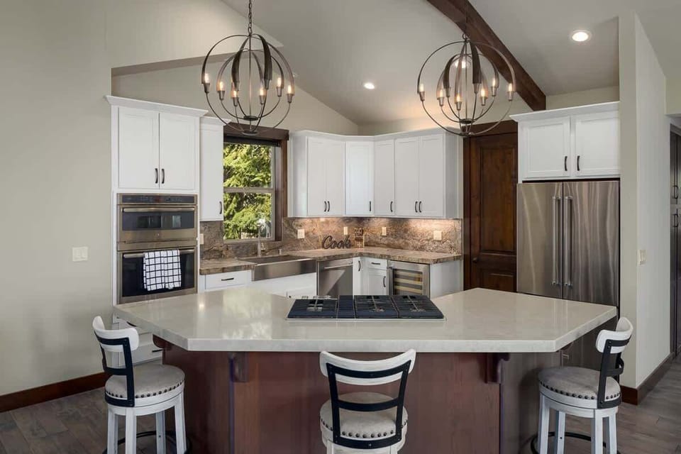 Kitchen Island with 5 Burner, Built-In Gas Stovetop