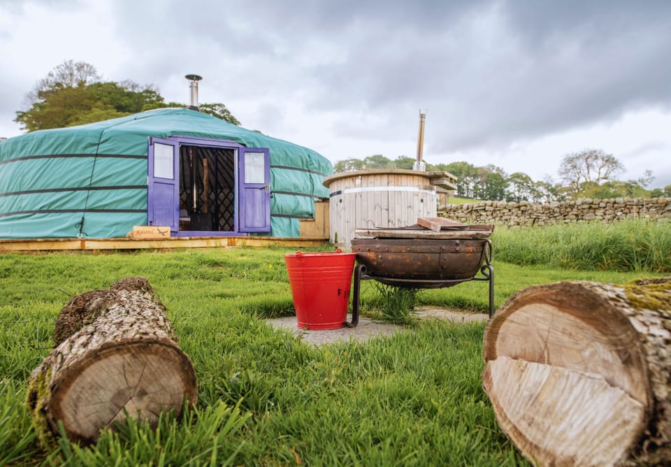 Family glamping stay in Yorkshire with wood-fired hot tub