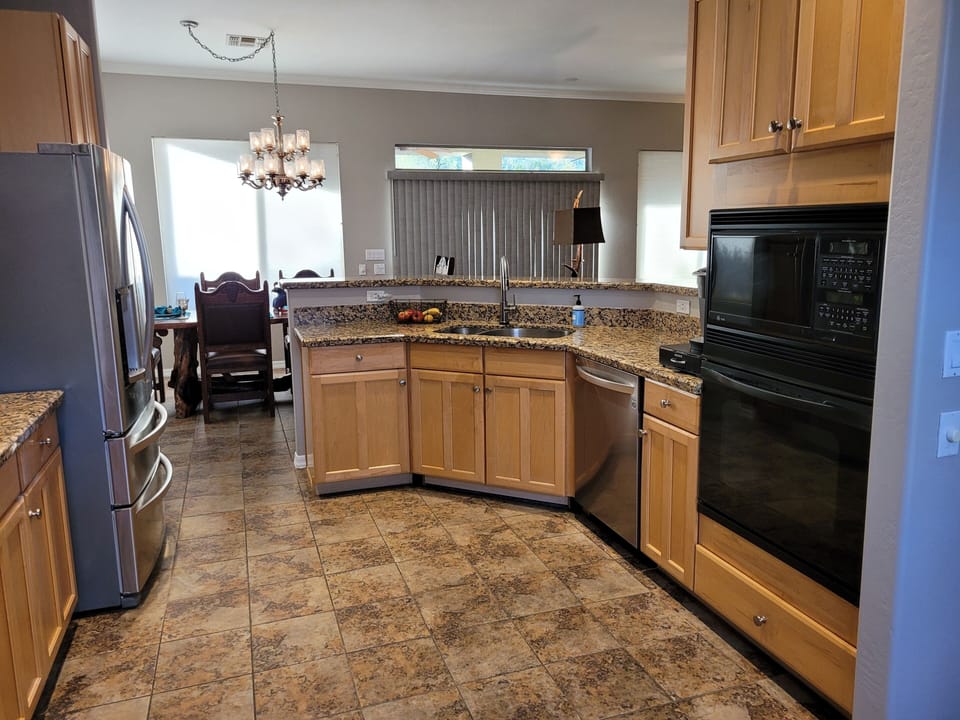 Kitchen is well equipped and there is empty space in the pantry for your items.