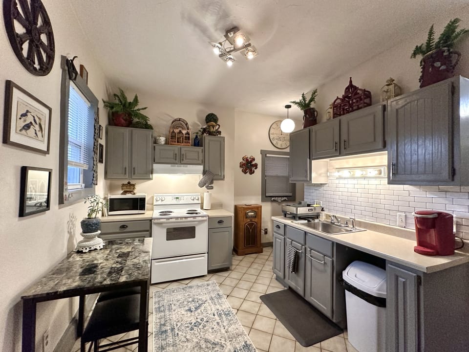 The kitchen. The radio works! First dial on the left. We just added a dishwasher
