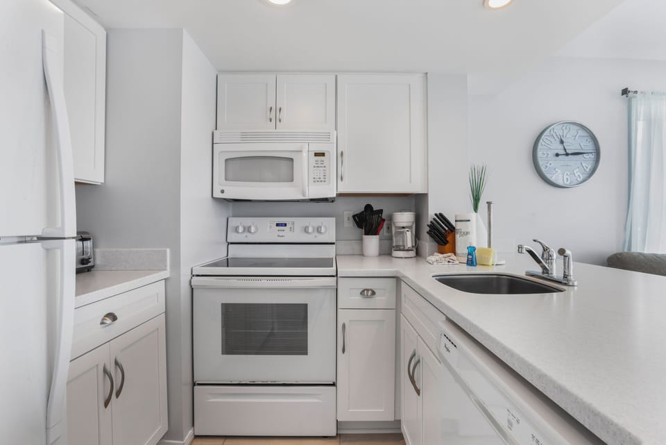 Expanded kitchen.