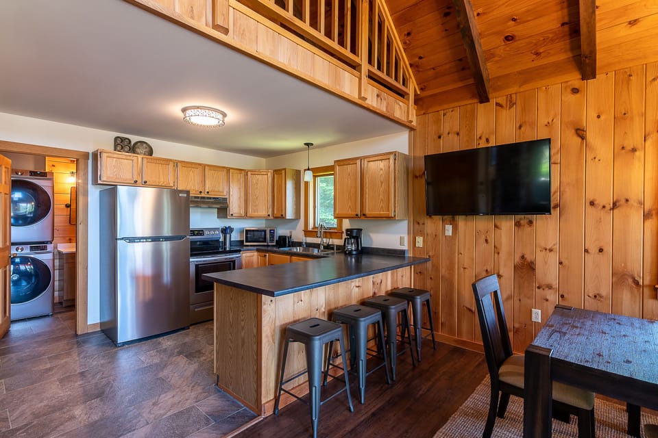 View from living/dining room into kitchen.