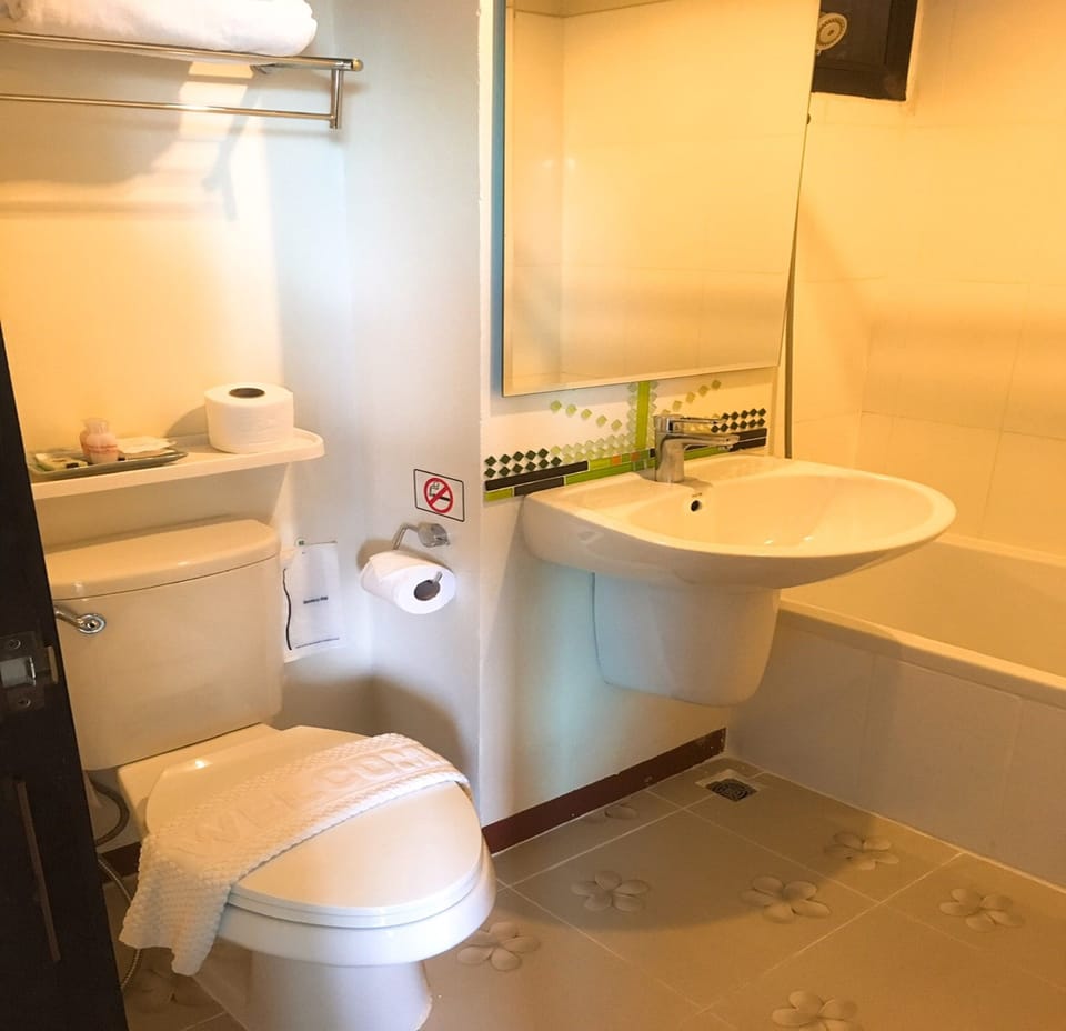 Shower, free toiletries, hair dryer, slippers