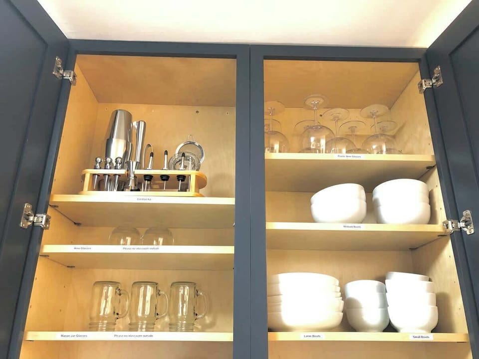 We have a fully equipped kitchen, lots of dish ware, and extras so you can make meals at home. 