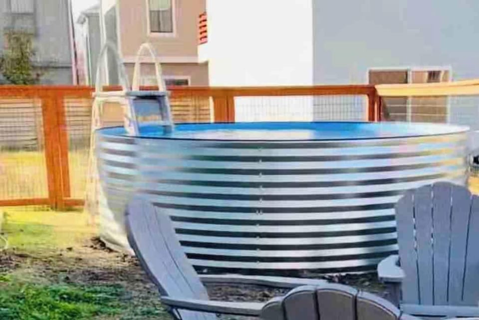 We have the tallest, most durable cowboy/stock tank pool available in the market at 3.8 ft tall and made of galvanized steel! We have a safety ladder for kids that can be locked up when not in use. We keep our pool in the 70s year round. 
