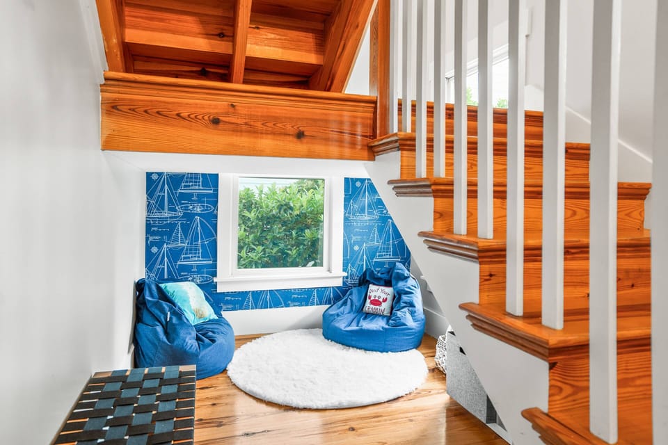 Reading nook for children with bean bag chairs and books!