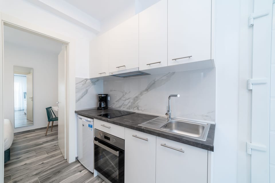 Apartment, 1 Bedroom | Private kitchen | Full-size fridge, oven, stovetop, coffee/tea maker