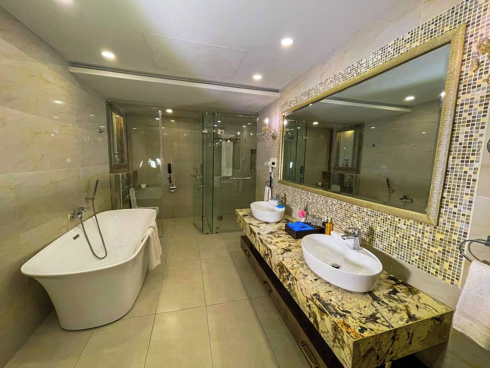 Presidential Suite | Bathroom | Shower, rainfall showerhead, free toiletries, hair dryer