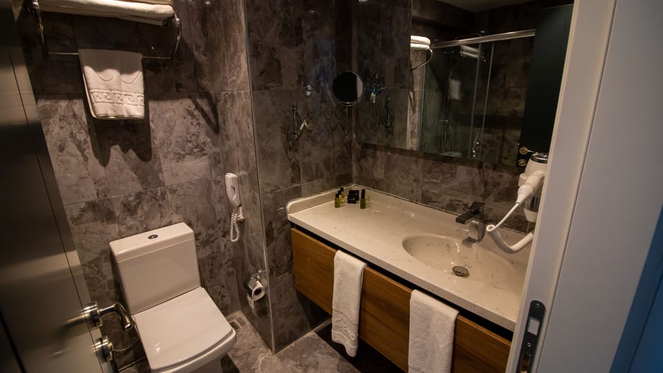 Standard Twin Room | Bathroom | Shower, slippers, towels